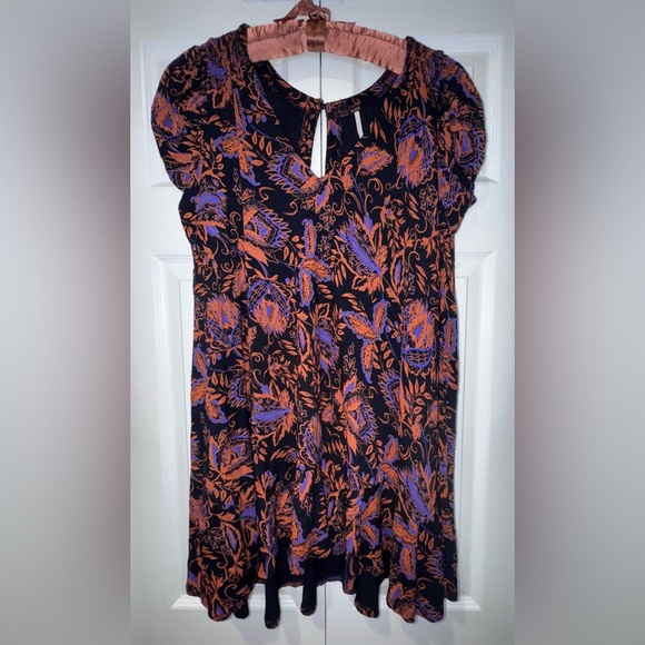 Free People Hello Lover Tunic Top In Noir Combo Size S Puff Sleeve Floral Dress - Picture 1 of 15